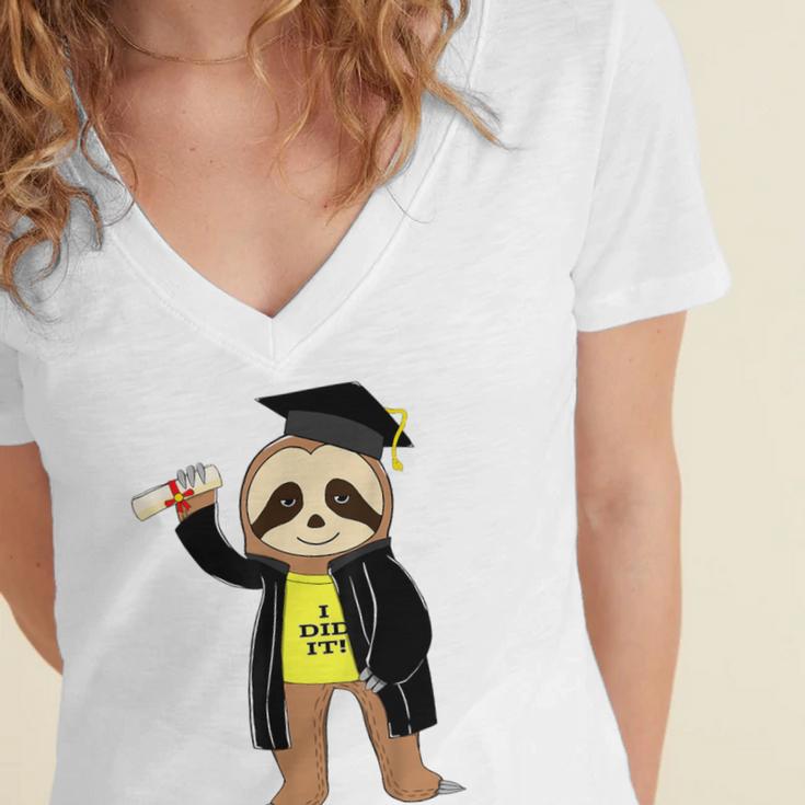 Class Of 2022 Sloth Graduation Masters College High School Women's Jersey Short Sleeve Deep V-Neck Tshirt