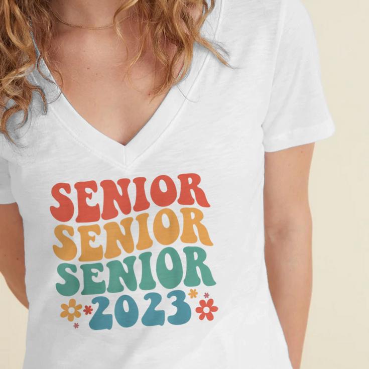 Class Of 2023 Senior 2023 Graduation Retro Seniors Women's Jersey Short Sleeve Deep V-Neck Tshirt