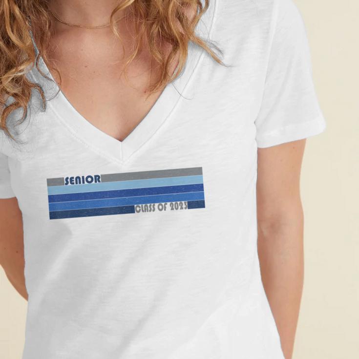 Class Of 2023 Senior Retro 2023 Grad Graduate Graduation Women's Jersey Short Sleeve Deep V-Neck Tshirt
