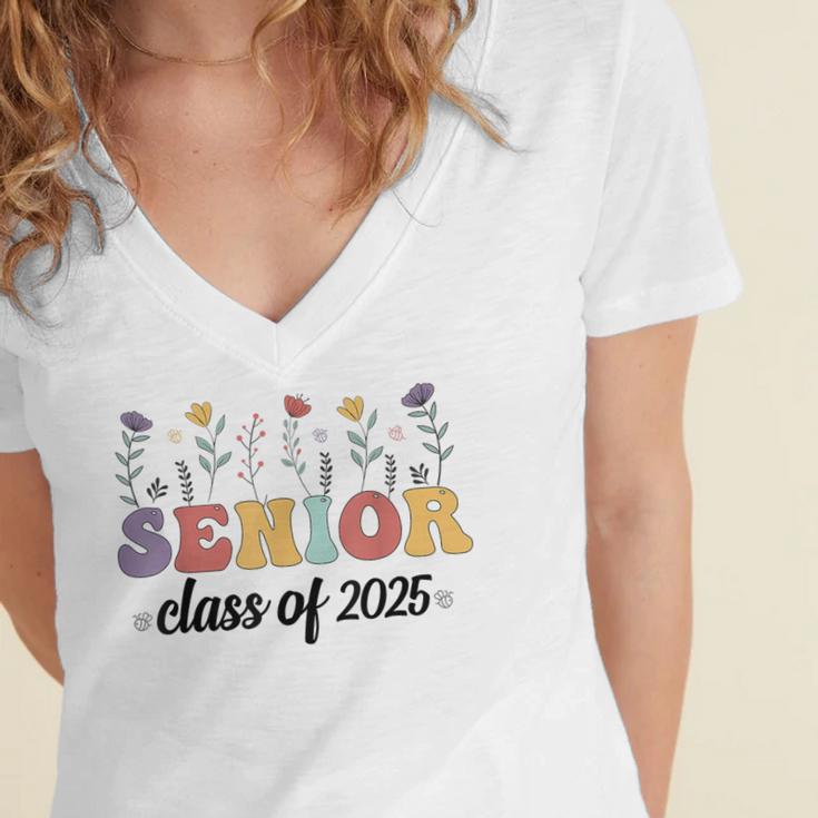 Class Of 2025 Senior 25 High School Graduation Women's Jersey Short Sleeve Deep V-Neck Tshirt