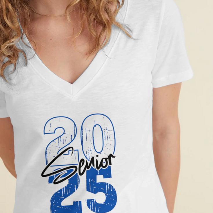 Class Of 2025 Senior Graduation 2025 Blue Women's Jersey Short Sleeve Deep V-Neck Tshirt