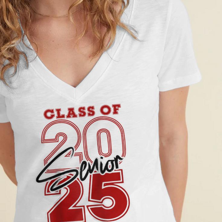 Class Of 2025 Senior 2025 Graduation Red Raglan Baseball Tee Women's Jersey Short Sleeve Deep V-Neck Tshirt