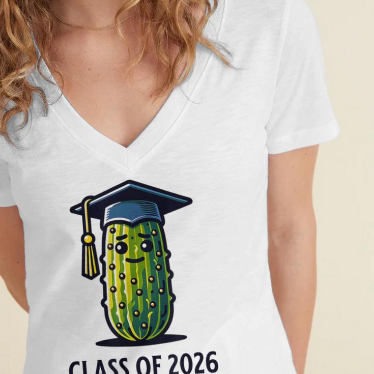 Class Of 2026 Graduation Pickle Trendy Graduate Humor Women's Jersey Short Sleeve Deep V-Neck Tshirt