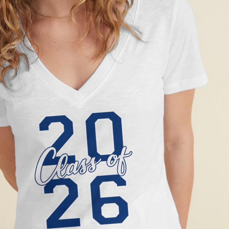 Class Of 2026 Graduation Varsity Navy Blue Letters Premium Tri-Blend Women's Jersey Short Sleeve Deep V-Neck Tshirt