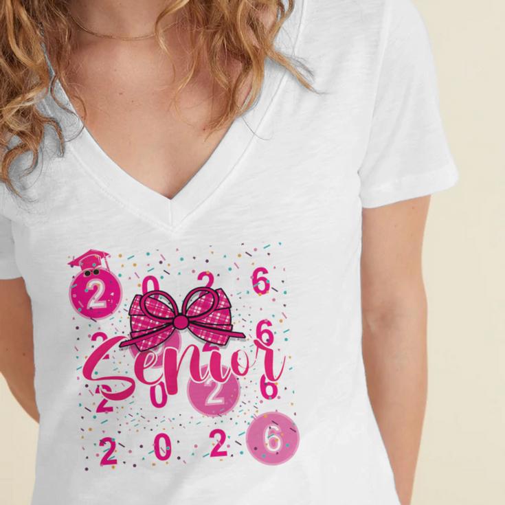 Class Of 2026 Senior Coquette Pink Bow Graduation Family Premium Tri-Blend Women's Jersey Short Sleeve Deep V-Neck Tshirt