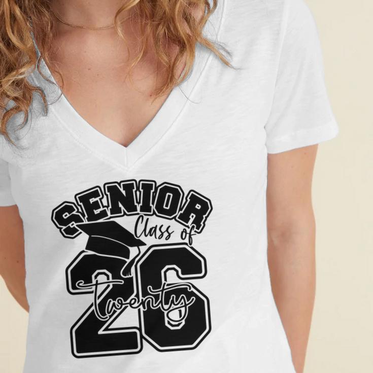 Class Of 2026 Senior 2026 Graduation Women's Jersey Short Sleeve Deep V-Neck Tshirt