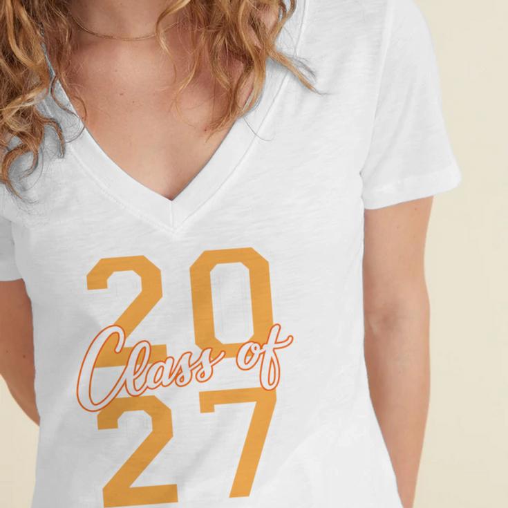 Class Of 2027 Graduation Varsity Orange On The Back Premium Tri-Blend Women's Jersey Short Sleeve Deep V-Neck Tshirt