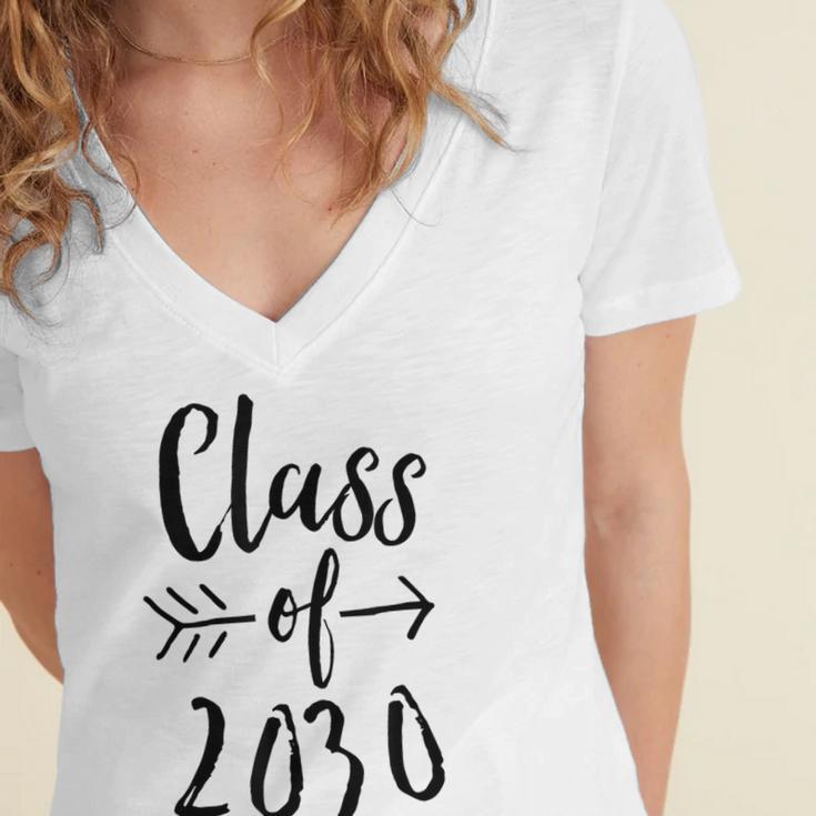 Class Of 2030 Graduation Kindergarten Seniors Women's Jersey Short Sleeve Deep V-Neck Tshirt