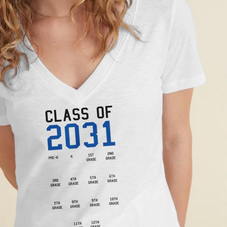 Class Of 2031 Graduation T-Shirt With Space For Handprints Women's Jersey Short Sleeve Deep V-Neck Tshirt