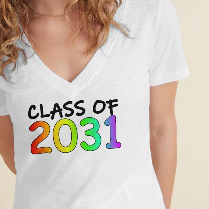 Class Of 2031 Pre-K -12th Grade Hand Prints Space Graduation Women's Jersey Short Sleeve Deep V-Neck Tshirt