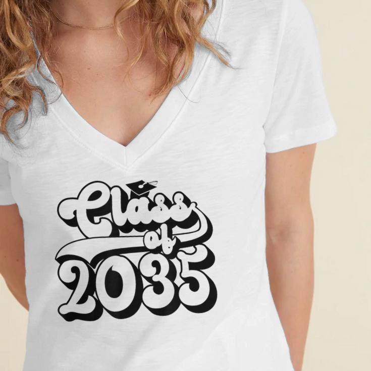 Class Of 2035 Senior Retro 2035 Grad Graduate Graduation Women's Jersey Short Sleeve Deep V-Neck Tshirt