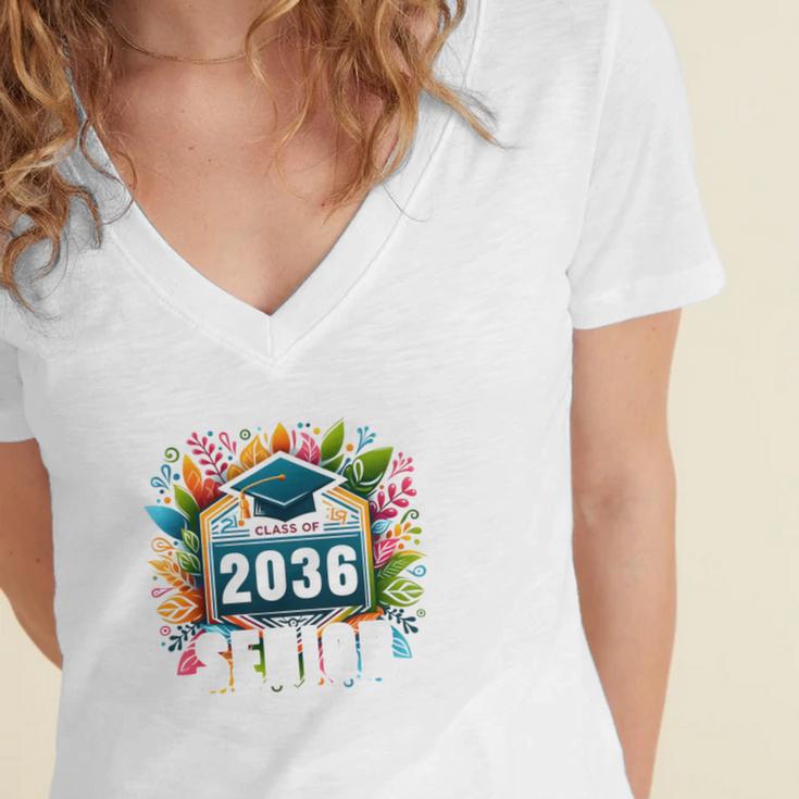 Class Of 2036 Graduation School Vintage Senior 2036 Women's Jersey Short Sleeve Deep V-Neck Tshirt