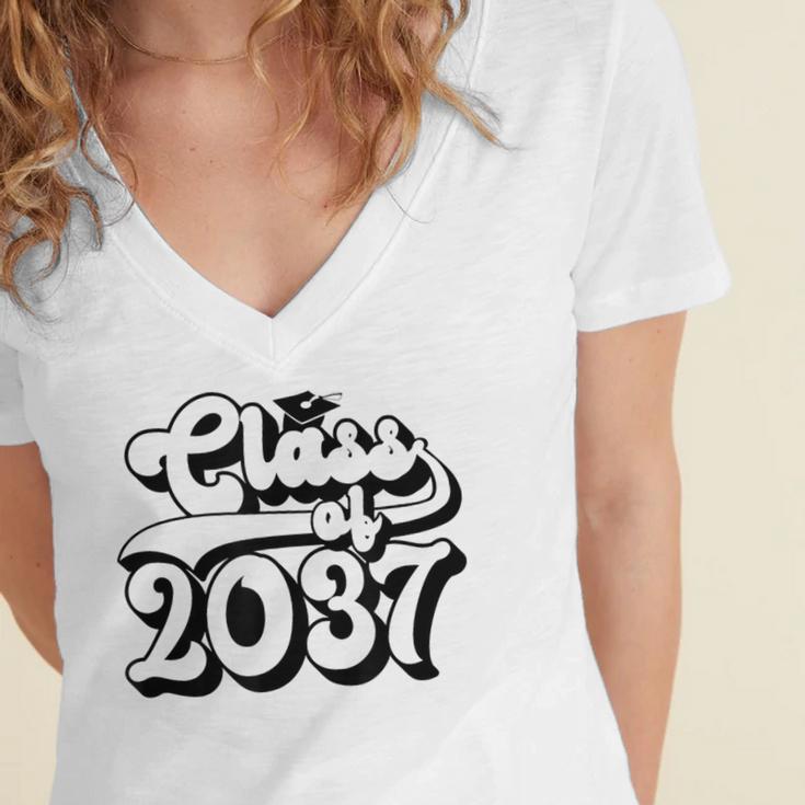 Class Of 2037 Senior Retro 2037 Grad Graduate Graduation Women's Jersey Short Sleeve Deep V-Neck Tshirt