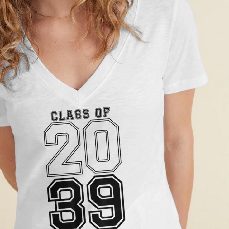 Class Of 2039 Blue Graduation Senior Student Tee Women's Jersey Short Sleeve Deep V-Neck Tshirt