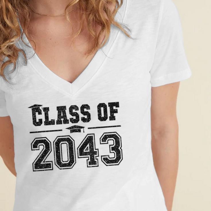 Class Of 2043 Grow With Me Graduation First Day Of School Women's Jersey Short Sleeve Deep V-Neck Tshirt