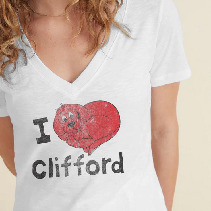 Clifford The Big Red Dog I Heart Clifford Childrens Books Women's Jersey Short Sleeve Deep V-Neck Tshirt