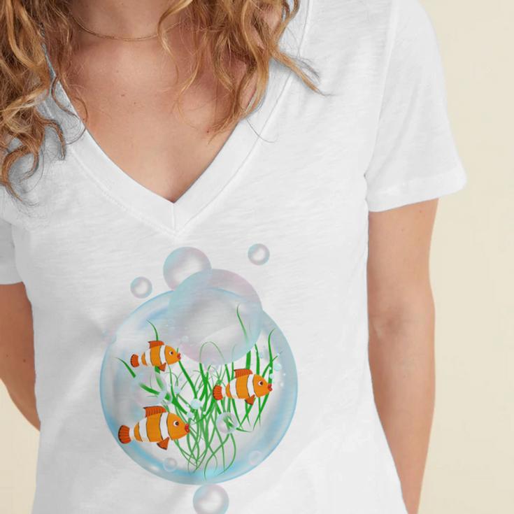 Clownfish Anemonefish Bubbles Water Frutiger Aero Y2K Style Women's Jersey Short Sleeve Deep V-Neck Tshirt