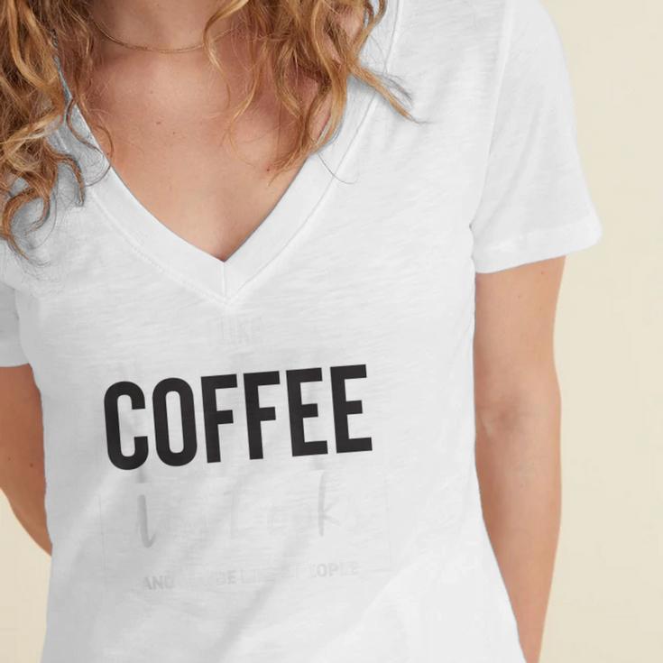 I Like Coffee My Books And Maybe Like 3 People Book Lover Women's Jersey Short Sleeve Deep V-Neck Tshirt I Like Coffee My Books And Maybe Like 3 People Book Lover Women's Jersey Short Sleeve Deep V-Neck Tshirt