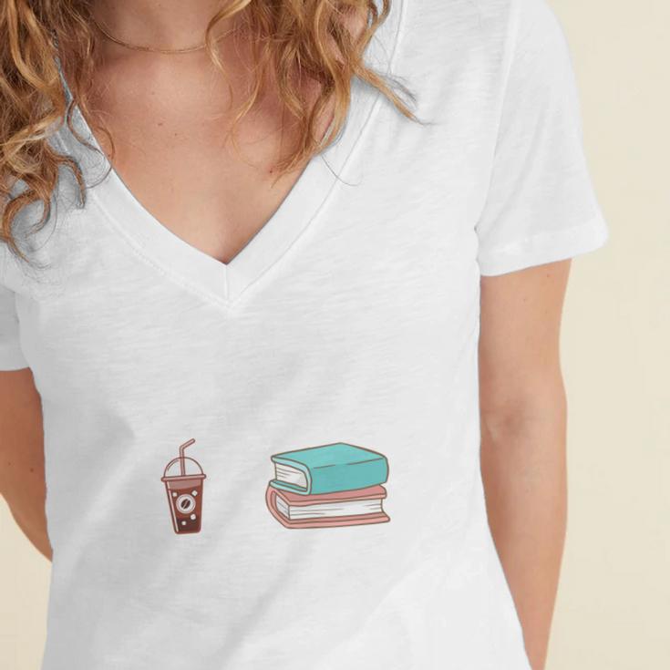 Coffee And Books Women's Jersey Short Sleeve Deep V-Neck Tshirt