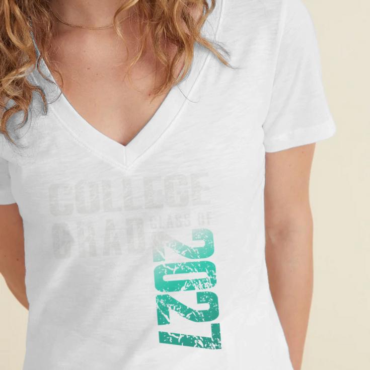 College Grad Class Of 2027 Graduation Women's Jersey Short Sleeve Deep V-Neck Tshirt