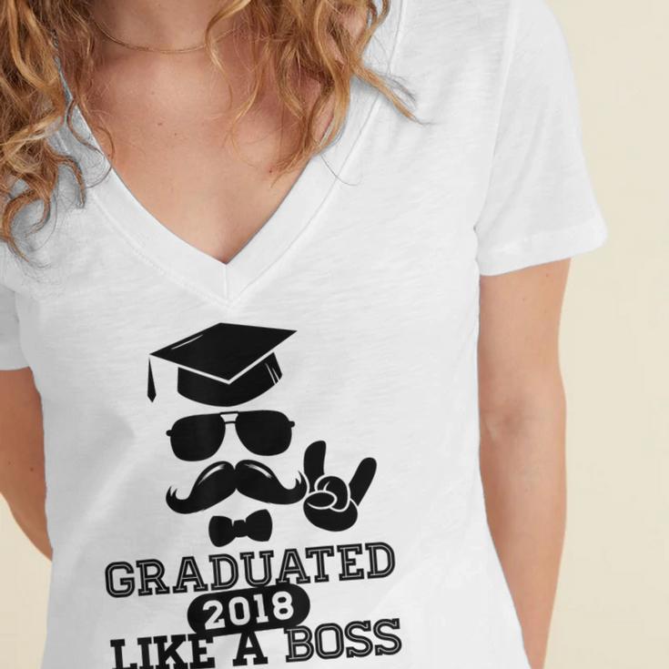College High School Graduation Grad 2018 Shirt Women's Jersey Short Sleeve Deep V-Neck Tshirt