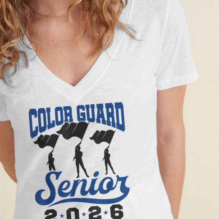 Color Guard Senior 2026 Flags Marching Band Graduation Grad Women's Jersey Short Sleeve Deep V-Neck Tshirt