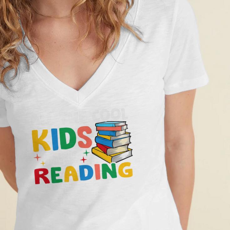 All The-Cool Kids Are Reading Teacher Book Lover Librarian Premium Women's Jersey Short Sleeve Deep V-Neck Tshirt All The-Cool Kids Are Reading Teacher Book Lover Librarian Premium Women's Jersey Short Sleeve Deep V-Neck Tshirt
