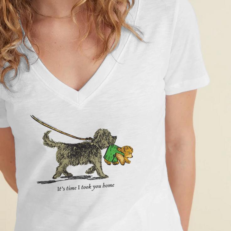 Corduroy Time I Took You Home Teddy Bear Children's Book Women's Jersey Short Sleeve Deep V-Neck Tshirt