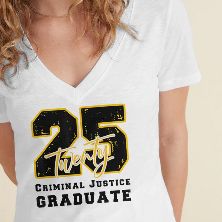Criminal Justice Graduate Graduated Class Of 2025 Graduation Women's Jersey Short Sleeve Deep V-Neck Tshirt