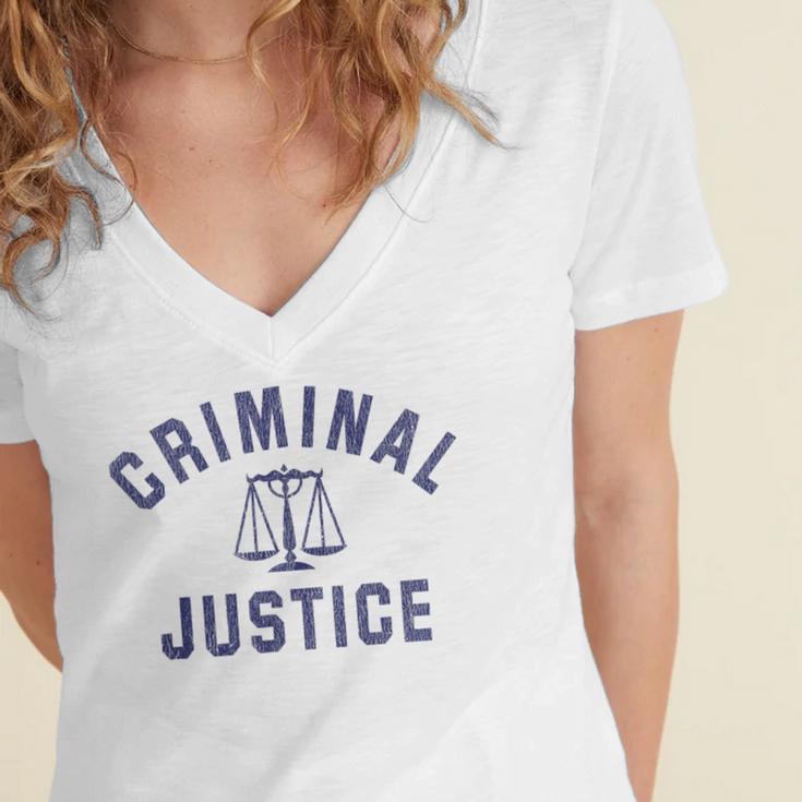Criminal Justice Major College Graduate Graduation Women's Jersey Short Sleeve Deep V-Neck Tshirt