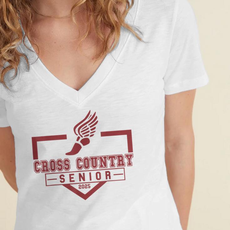 Cross Country Senior Night Senior 2025 Graduation Party 47 Women's Jersey Short Sleeve Deep V-Neck Tshirt