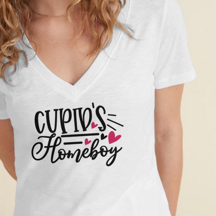 Cupid's Homebody Introvert Valentine's Day Home Women's Jersey Short Sleeve Deep V-Neck Tshirt
