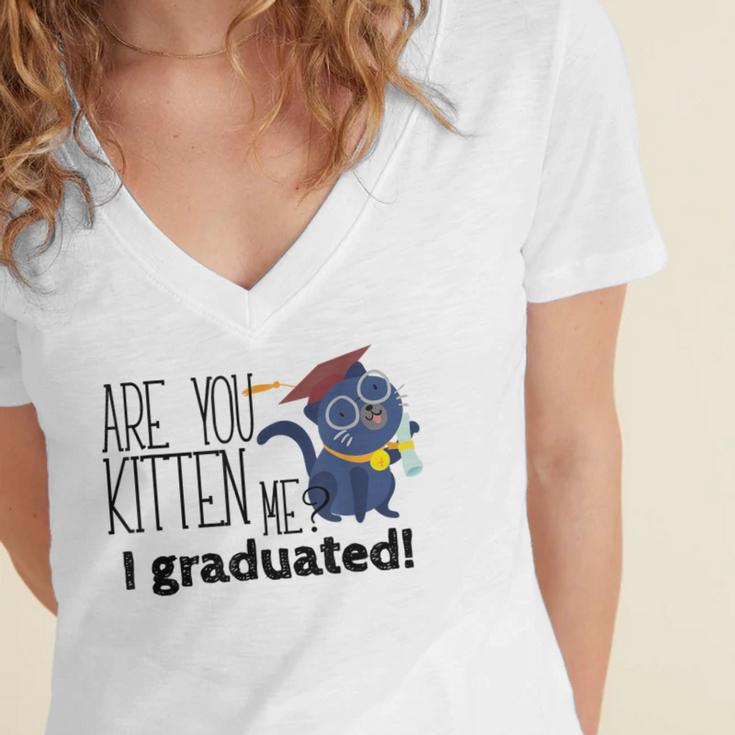 Cute Graduation Cat Masters High School T-Shirt For Men Women Kids Women's Jersey Short Sleeve Deep V-Neck Tshirt