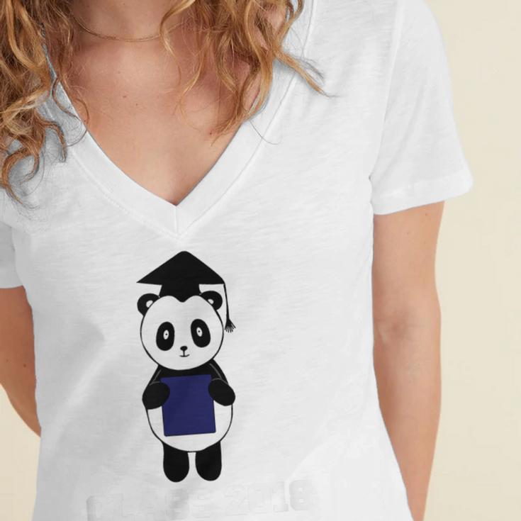 Cute Graduation Panda Class 2018 Women's Jersey Short Sleeve Deep V-Neck Tshirt