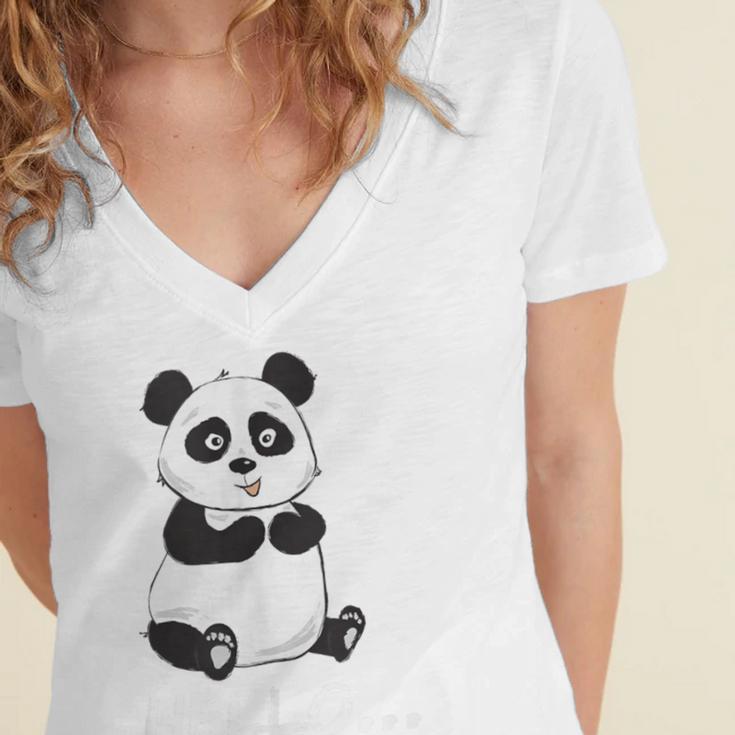 Cute Introvert Vibes – Panda Hello & Goodbye Women's Jersey Short Sleeve Deep V-Neck Tshirt