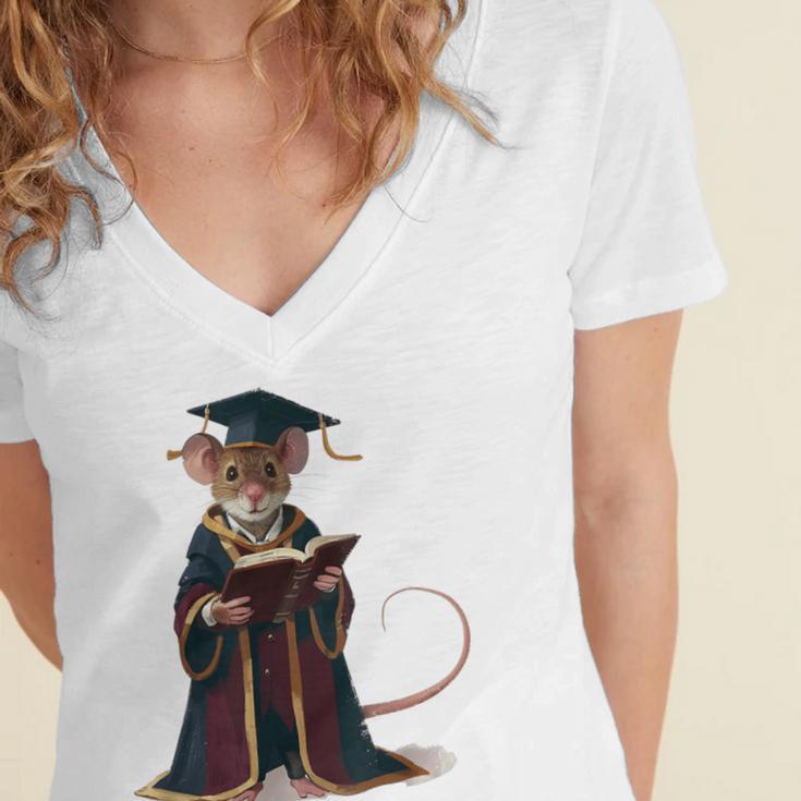 Cute Mouse Reading Book Graduation Women's Jersey Short Sleeve Deep V-Neck Tshirt Cute Mouse Reading Book Graduation Women's Jersey Short Sleeve Deep V-Neck Tshirt