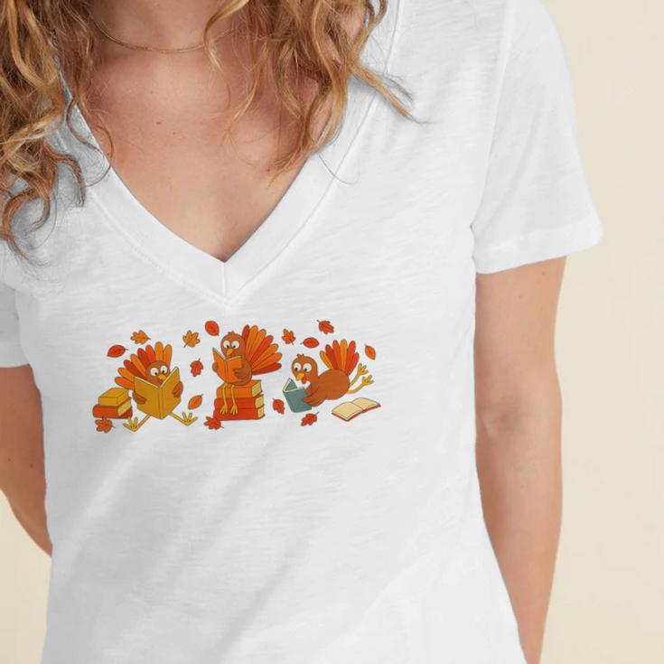Cute Turkey Reading Book Librarian Bookworm Thanksgiving Men Women's Jersey Short Sleeve Deep V-Neck Tshirt Cute Turkey Reading Book Librarian Bookworm Thanksgiving Men Women's Jersey Short Sleeve Deep V-Neck Tshirt