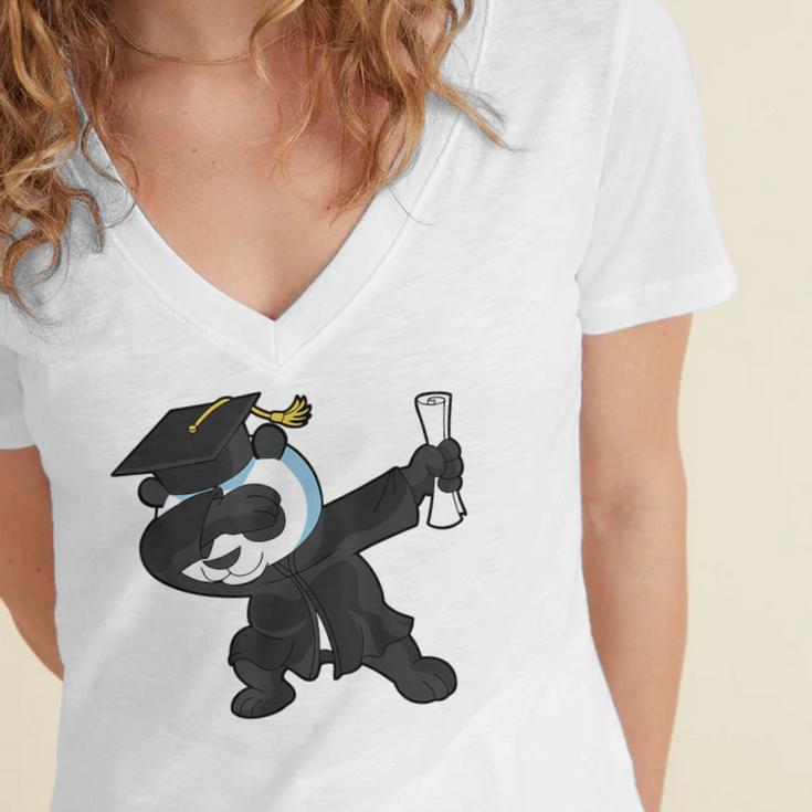Dabbing Panda Bear Graduation Senior 2019 Shirt Women's Jersey Short Sleeve Deep V-Neck Tshirt