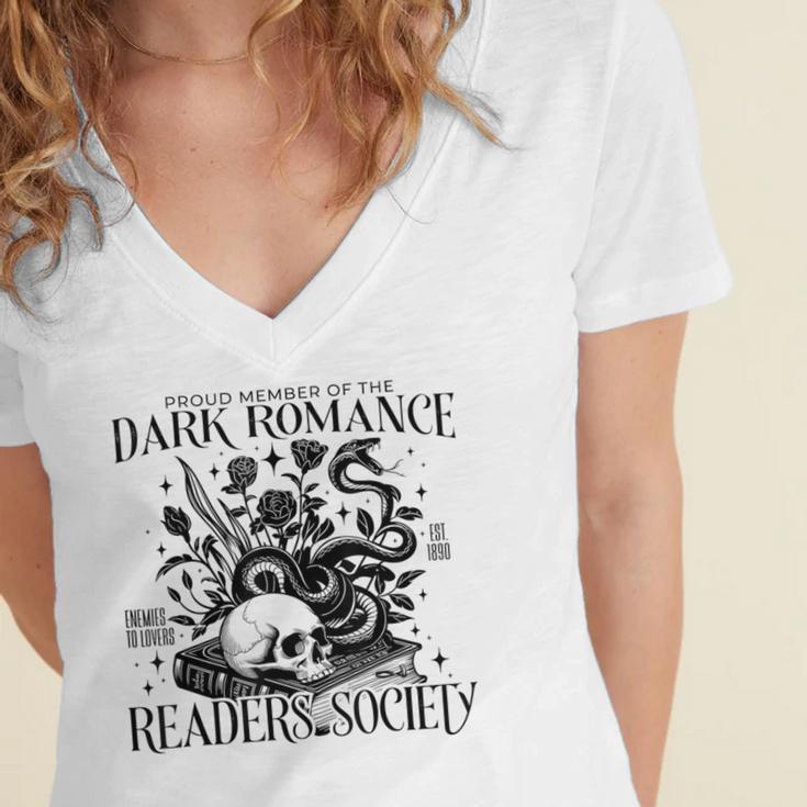 Dark Romance Books Lover Bookish Bookworm Gothic Aesthetic Women's Jersey Short Sleeve Deep V-Neck Tshirt