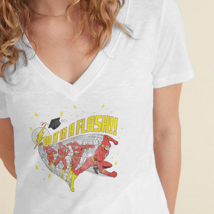 DC Comics The Flash Graduation Did It In A Flash Women's Jersey Short Sleeve Deep V-Neck Tshirt