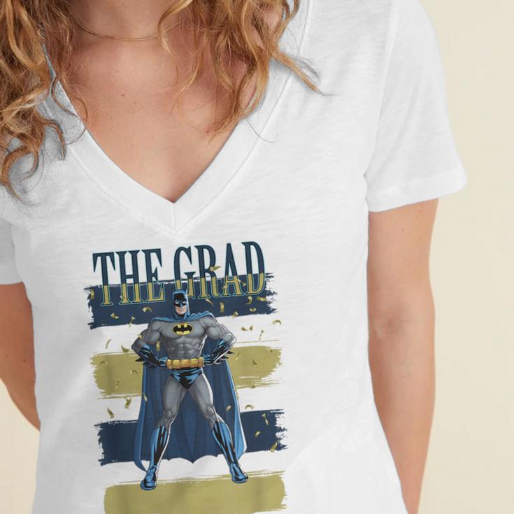 DC Comics Graduation Batman The Grad Power Stance Women's Jersey Short Sleeve Deep V-Neck Tshirt
