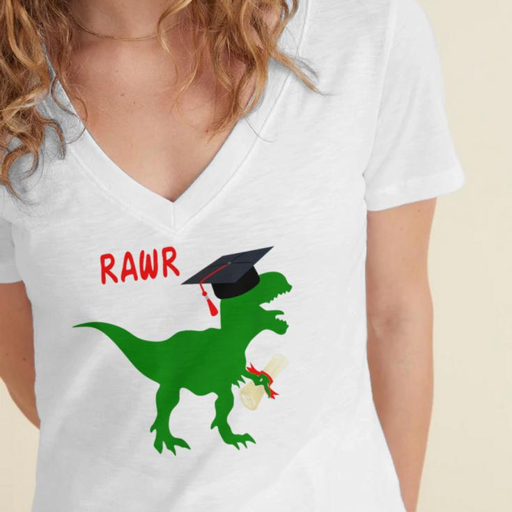 Dinosaur Rawr Diploma Graduate Graduation Women's Jersey Short Sleeve Deep V-Neck Tshirt