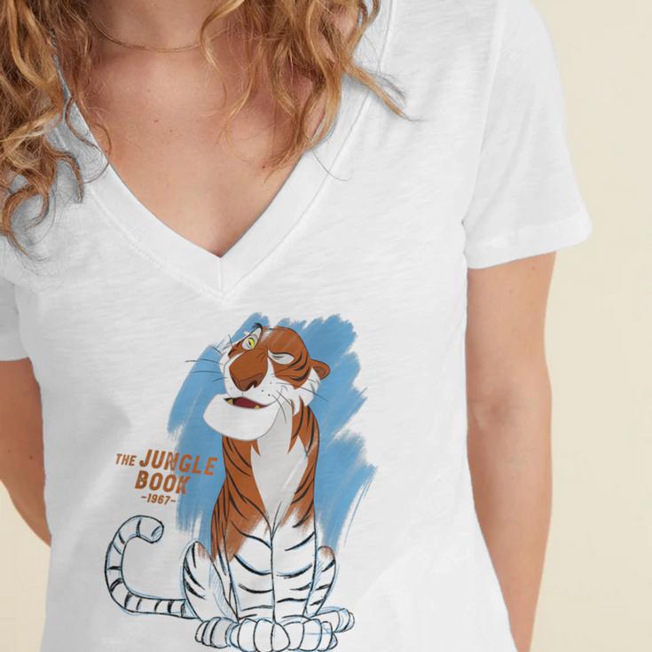 Disney Ink And Paint Shere Khan From The Jungle Book 1967 Women's Jersey Short Sleeve Deep V-Neck Tshirt