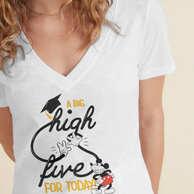 Disney Mickey Mouse A Big High Five For Today Graduation Women's Jersey Short Sleeve Deep V-Neck Tshirt