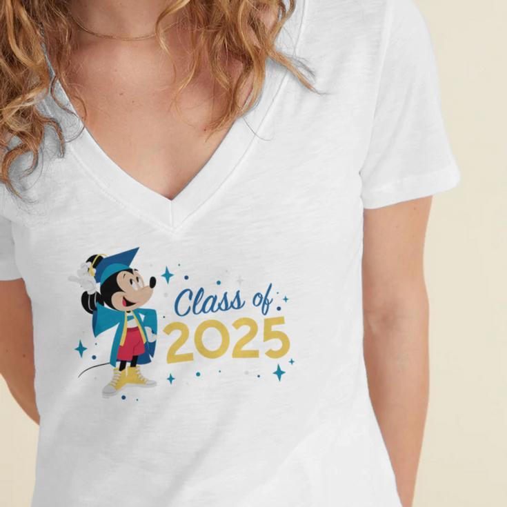Disney Mickey Mouse Cap & Gown '25 Graduation Class Of 2025 Premium Tri-Blend Women's Jersey Short Sleeve Deep V-Neck Tshirt