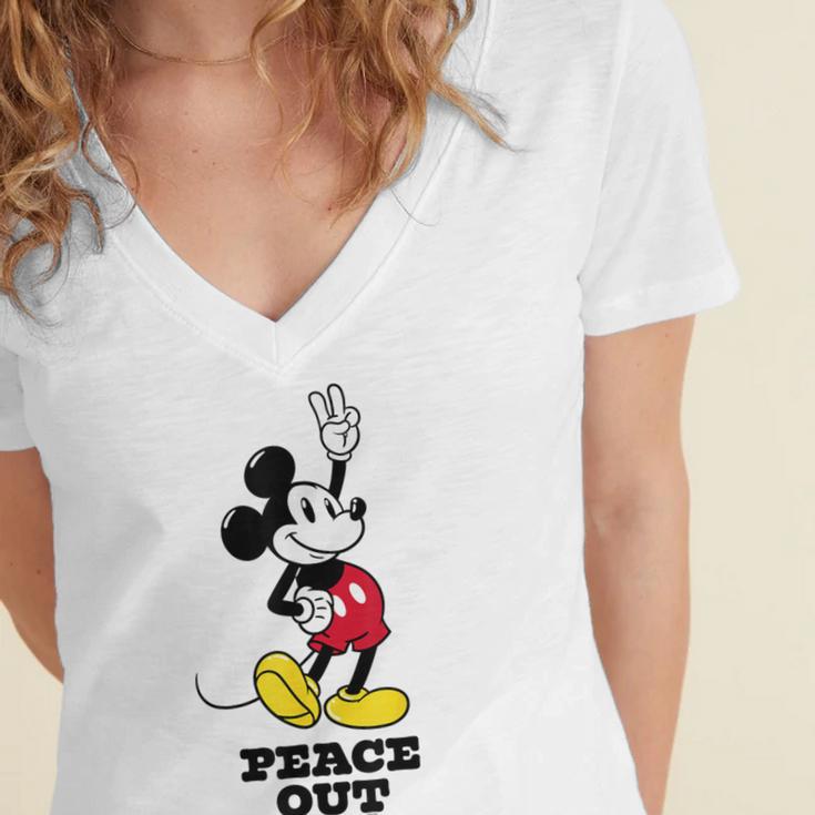 Disney Mickey Mouse Peace Out Totally Retro Graduation Women's Jersey Short Sleeve Deep V-Neck Tshirt