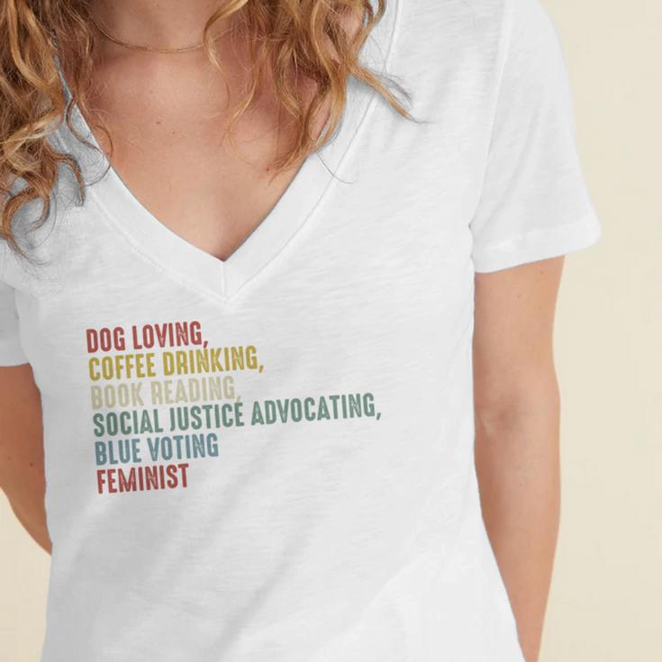 Dog Loving Coffee Drinking Book Reading Social Justice Women's Jersey Short Sleeve Deep V-Neck Tshirt Dog Loving Coffee Drinking Book Reading Social Justice Women's Jersey Short Sleeve Deep V-Neck Tshirt