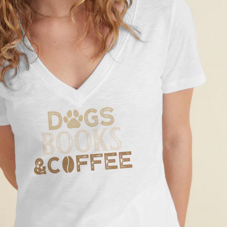 Dogs Books & Coffee Women's Jersey Short Sleeve Deep V-Neck Tshirt