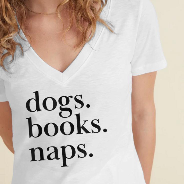 Dogs Books Naps Lovers Women's Jersey Short Sleeve Deep V-Neck Tshirt