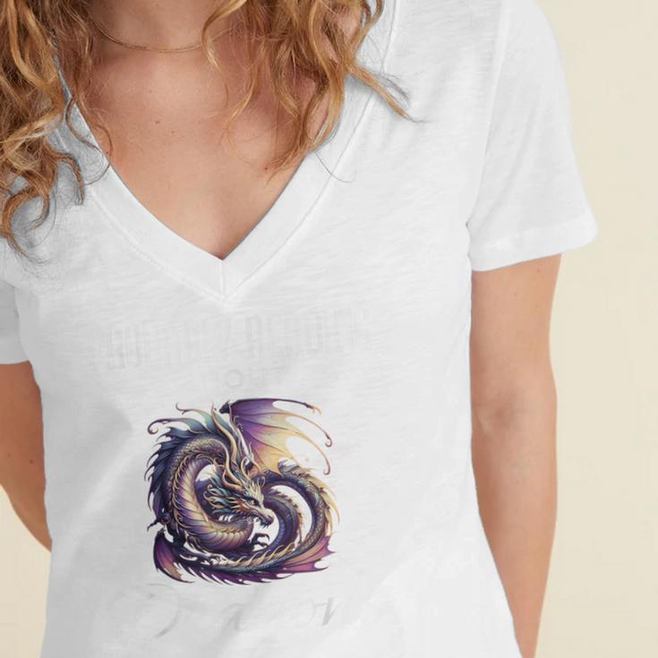 Dragon Fantasy Book Lover And Apparel Probably Reading About Dragons Women's Jersey Short Sleeve Deep V-Neck Tshirt